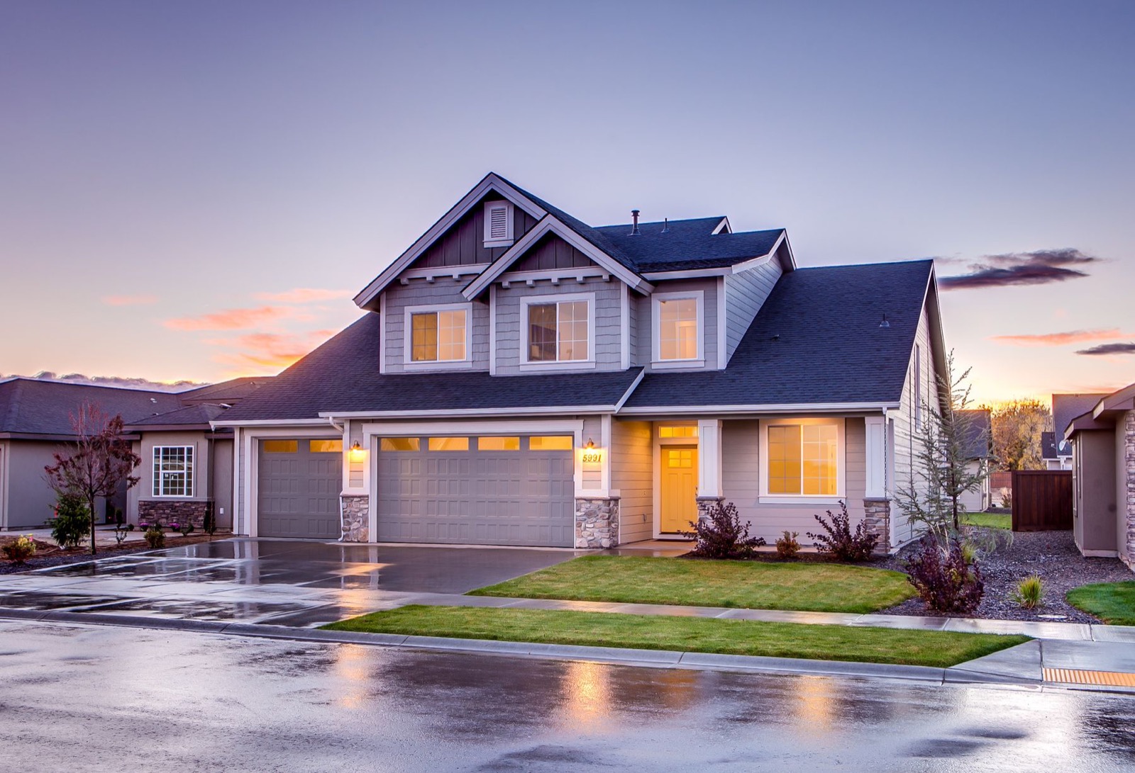 A welcoming home with strong curb appeal at dusk